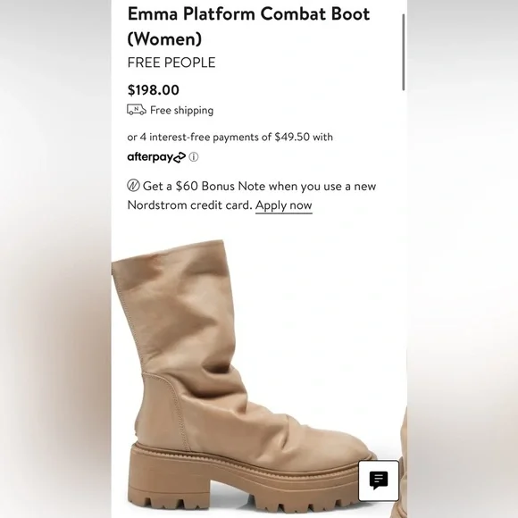 New Free People Emma Natural Leather ruched Platform Combat Boots size 40 or 10